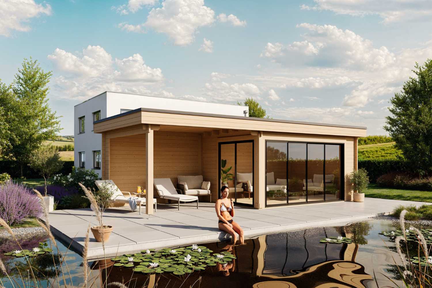 Gartenhaus Modell Designlounge 44 A mit Anbau