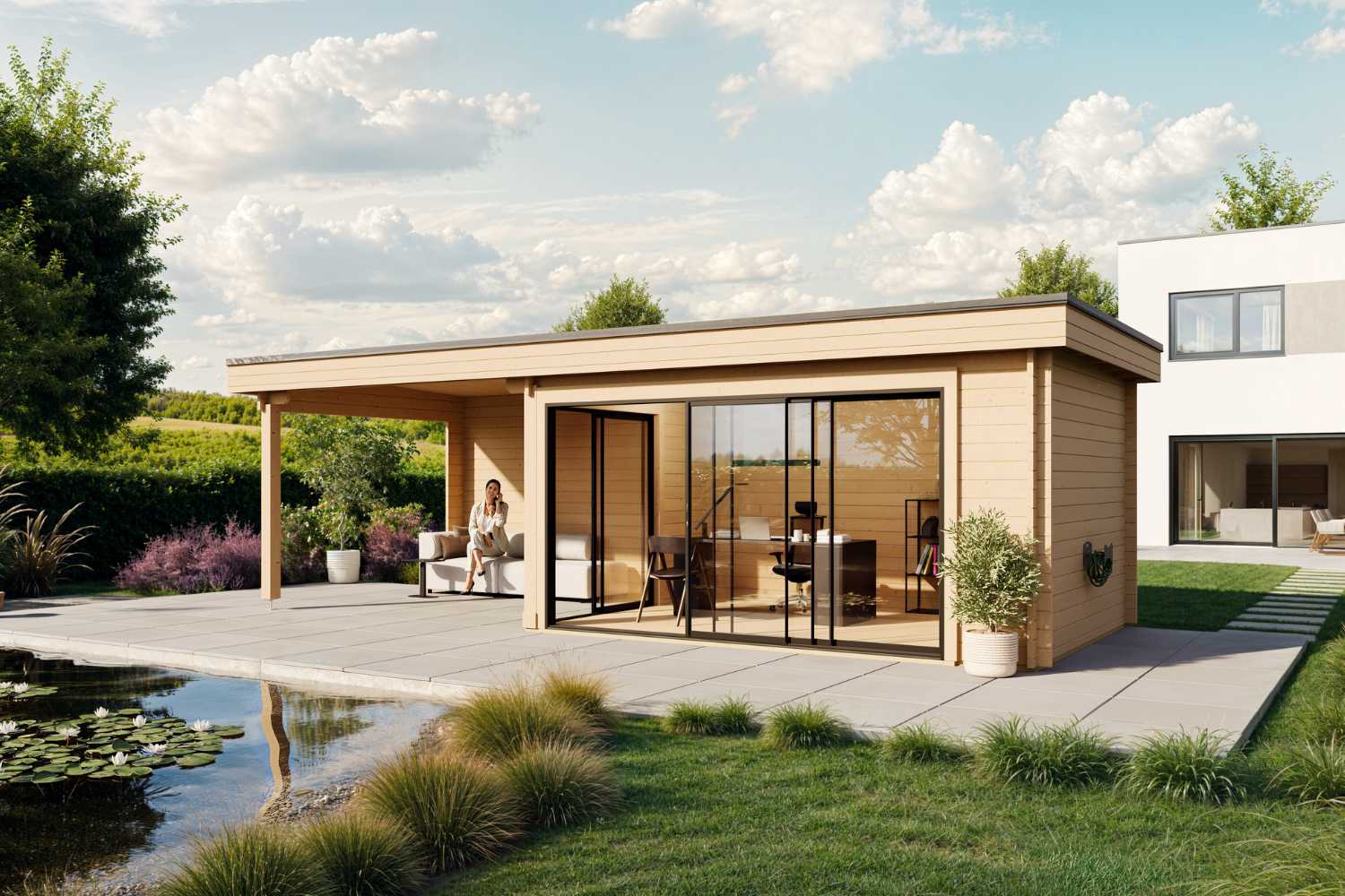 Gartenhaus Modell Designlounge 44 A mit Anbau