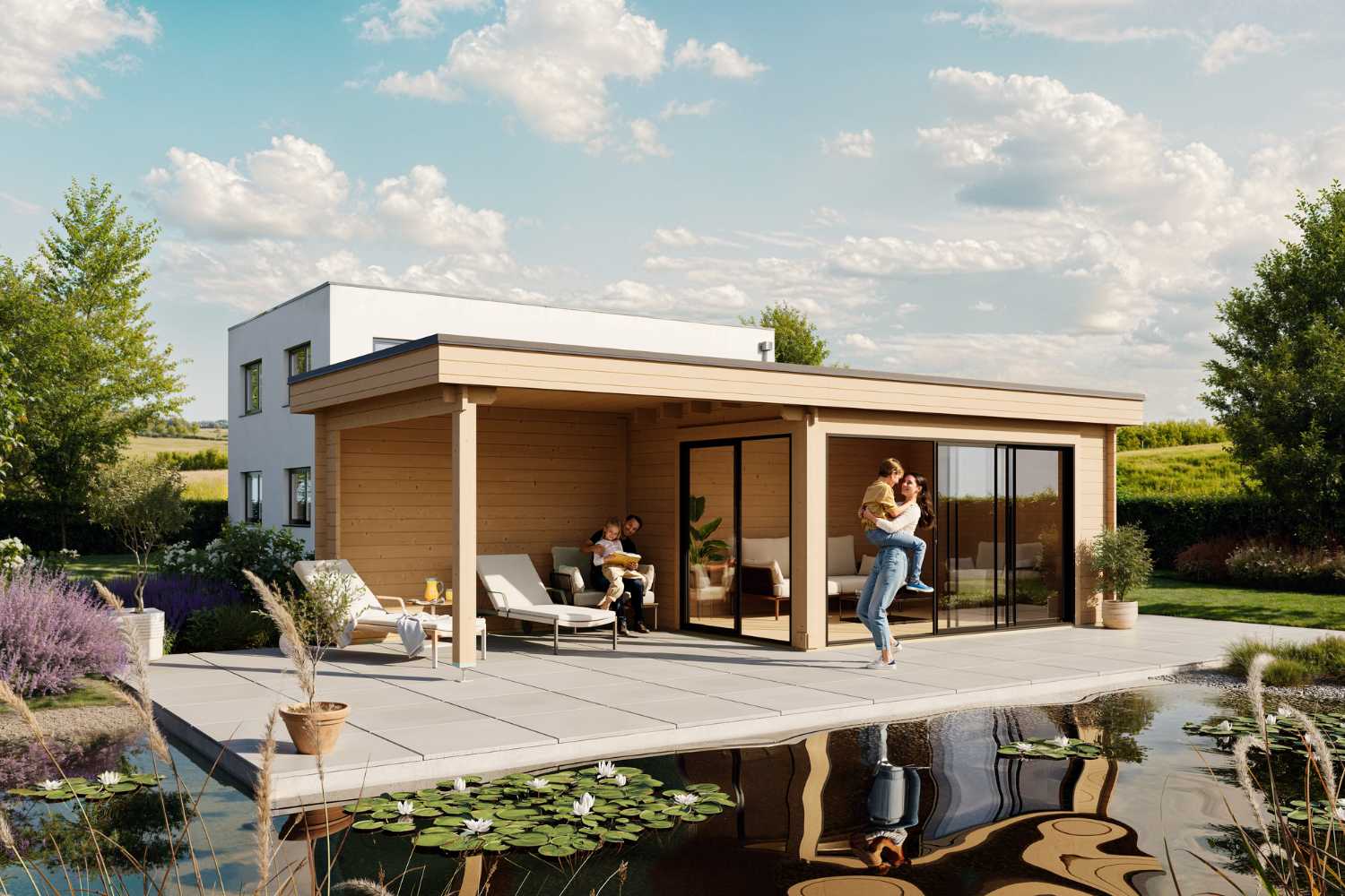 Gartenhaus Modell Designlounge 44 A mit Anbau