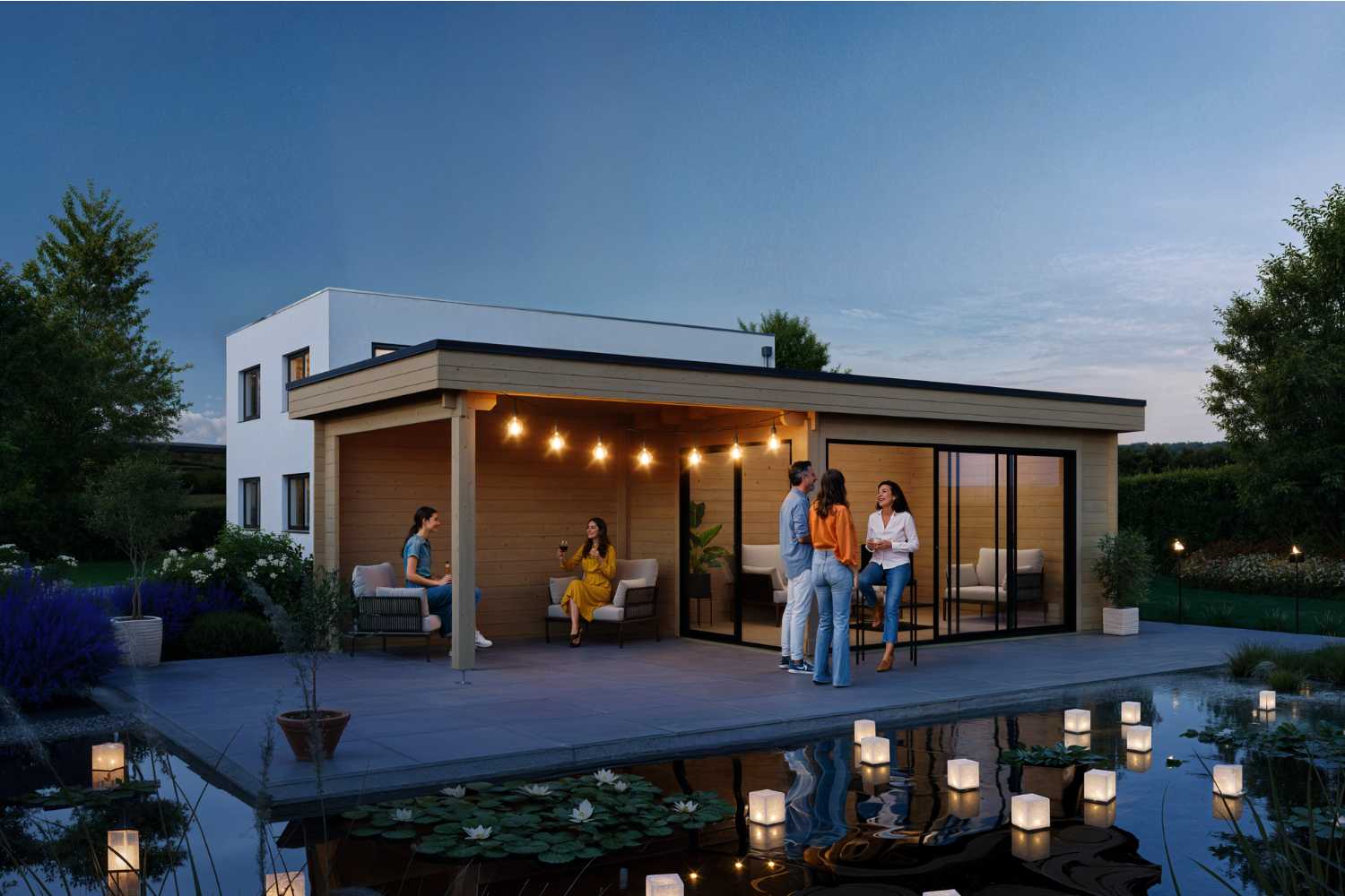 Gartenhaus Modell Designlounge 44 A mit Anbau