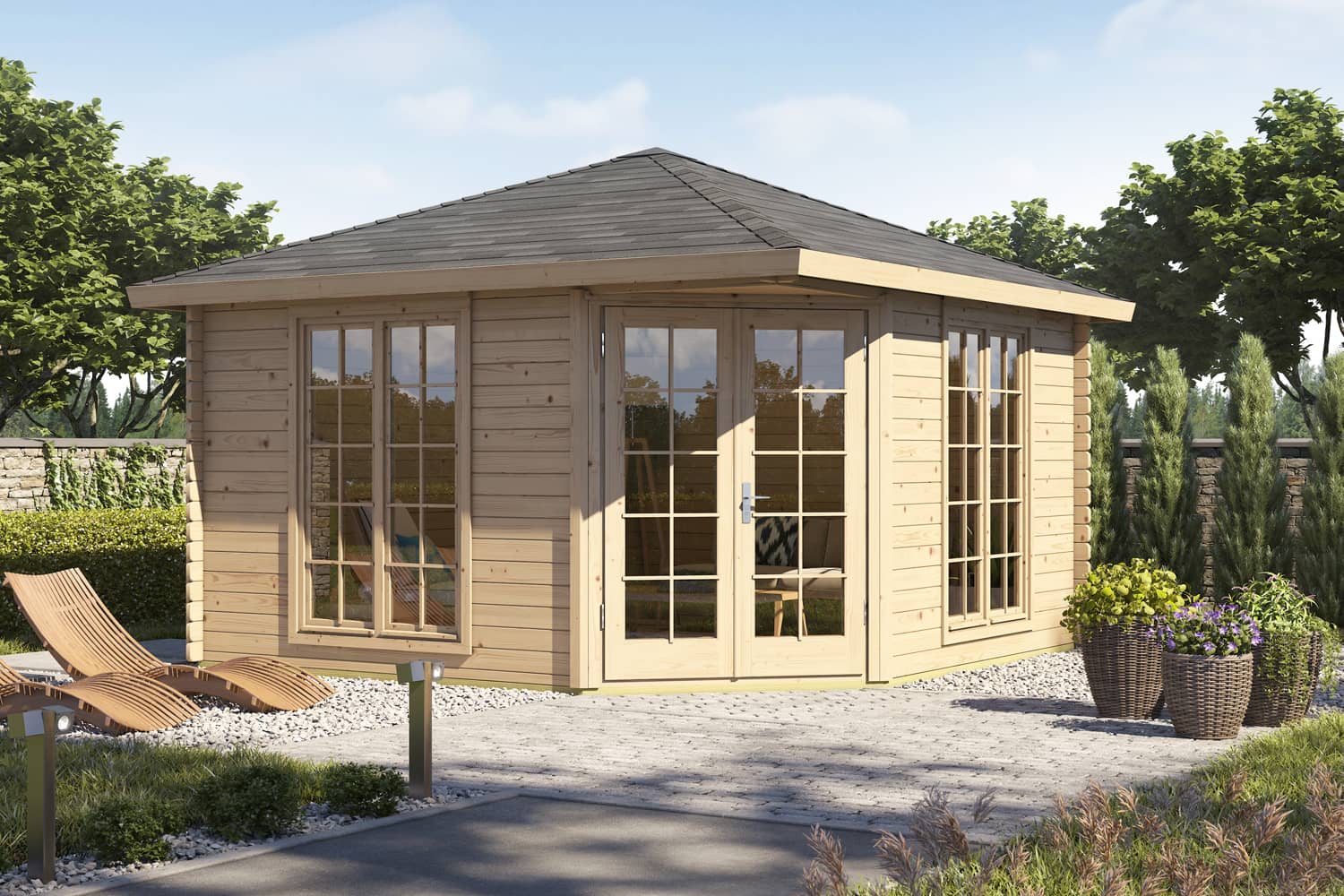 5-Eck Gartenhaus Modell Victoria Modern Iso