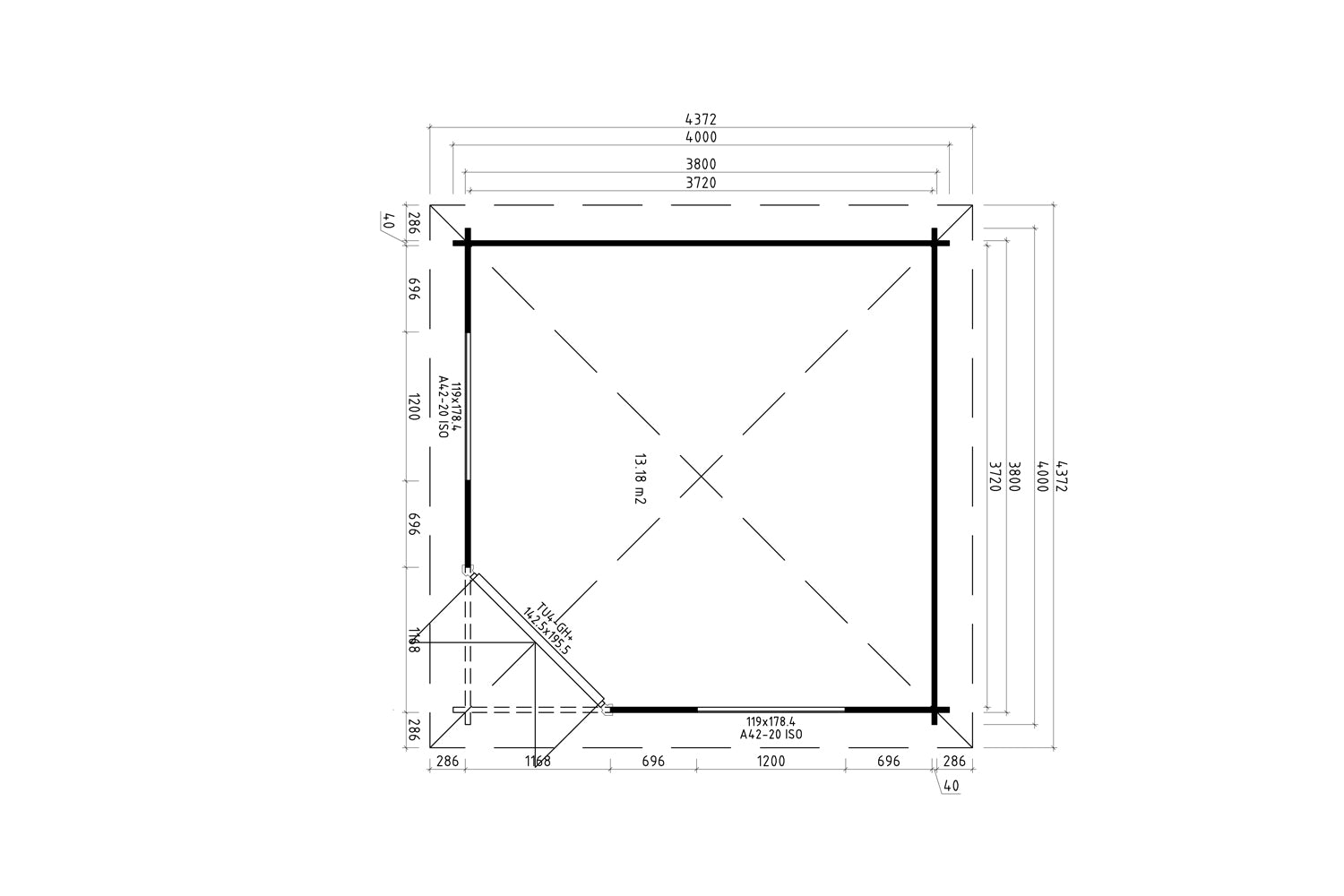 5-Eck Gartenhaus Modell Victoria Modern Iso