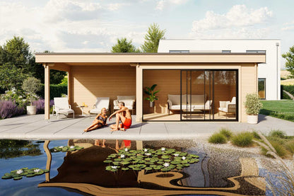 Gartenhaus Modell Designlounge 44 A mit Anbau